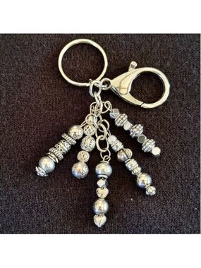 NEW Silver Beaded Bag Charm Keychain Handmade One of a Kind